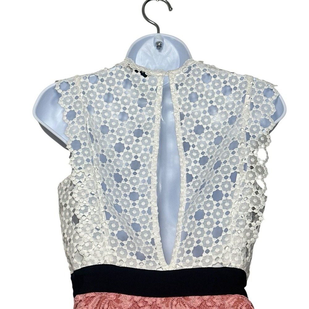 Sandro‎ White/Pink Lace Gab Sleeveless Dress Size 36 Small Elegant Romantic - Picture 7 of 13